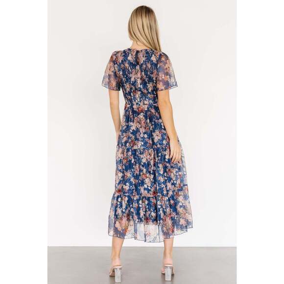 Baltic Born Mara Embroidered Tulle Dress | Dark Blue Multi Floral Size MM - Picture 4 of 6